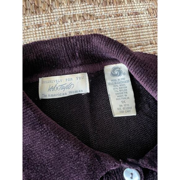 Vtg. Lord & Taylor Wool Blend purple Cardigan Sz 1X button up sweater - Picture 5 of 8